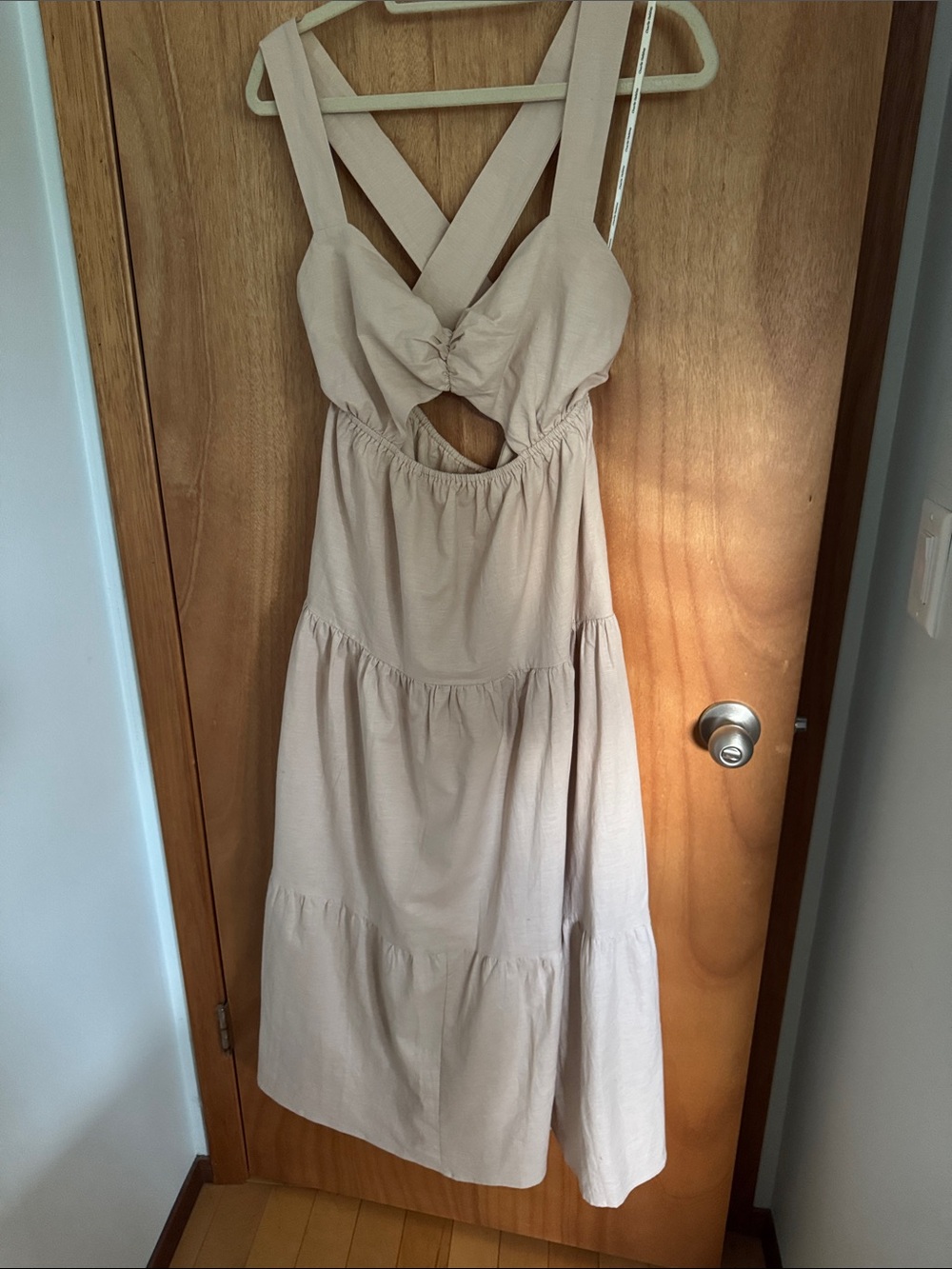 Charlie Holiday Beige Cutout Tiered Maxi Sun Dress